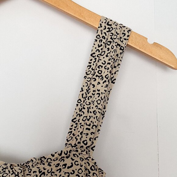 Japna Button Front Midi Dress Cottagecore Animal Print Size Large Tan Black - Picture 4 of 13